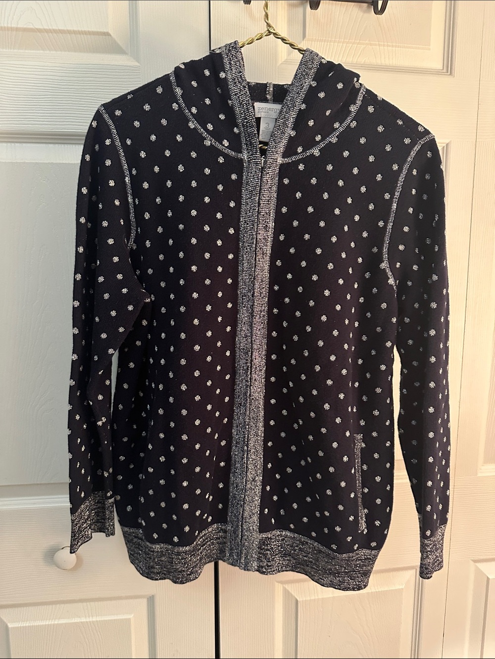 Zenergy by Chico’s Hoodie Cardigan with Dot Pattern
